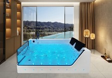 VASCA IDROMASSAGGIO 2 POSTI 180X90 RISCALDATA 36 GETTI LED BLUETOOTH CASCATA LED