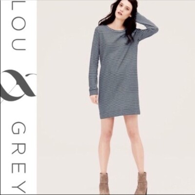 Lou & Grey Knit Shift Dress Striped Long Sleeve Size M