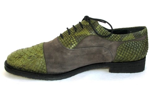 Pertini - Derbyschuhe Aus Grauem Veloursleder Und Grüner Python 37 - Neu - Bild 5 von 6