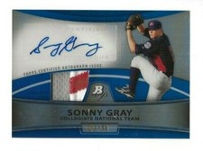 Sonny Gray 2010 Bowman Platinum Auto Patch Relic Rookie #d 42/50 Collegiate