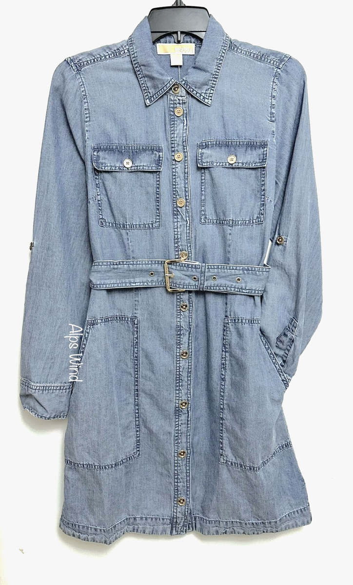 Michael Kors Women's Chambray Utility Shirtdress Blue