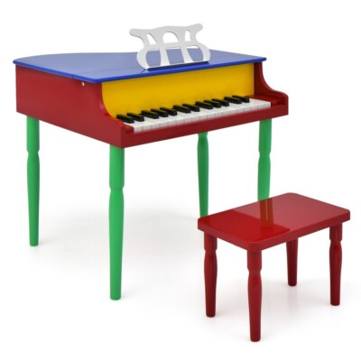 30-Key Wood Children Grand Piano Toy w/ Bench & Music Stand Age 3 - 8 Year Old
