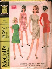 9087 Vintage McCalls SEWING Pattern Misses 1960s Dress Set Slim A line Skirt OOP