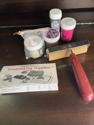 VTG Speedball Soft Rubber Brayer Roller With Assorted Embossing Powder Lot/5
