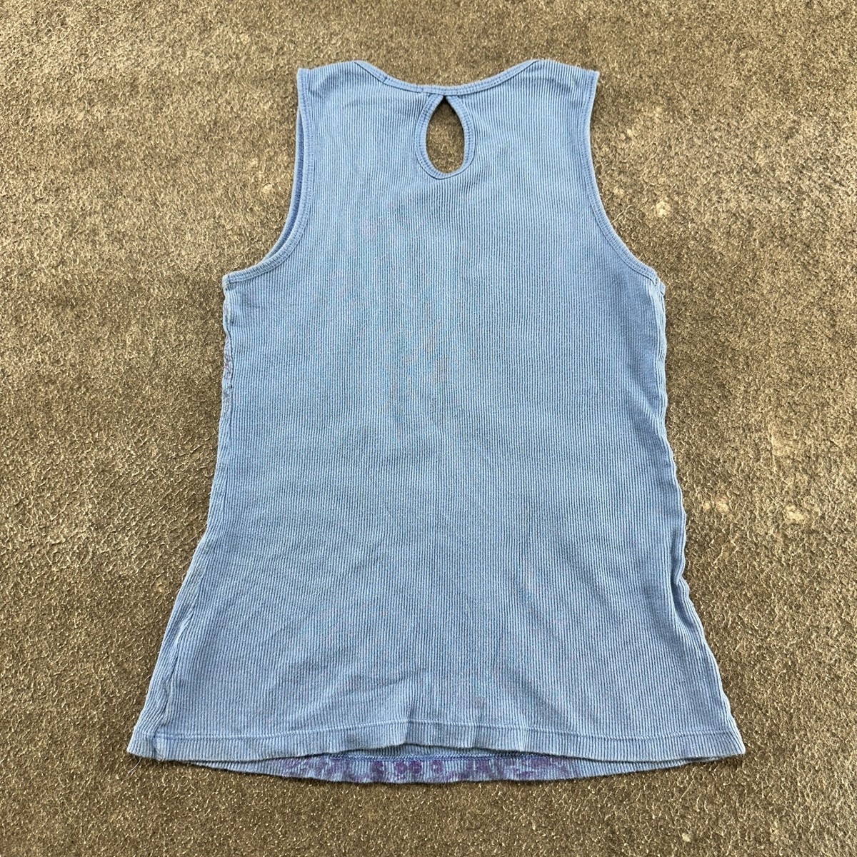 VINTAGE Fang Shirt Girls L Blue Tank Top Cotton Embroidered Floral