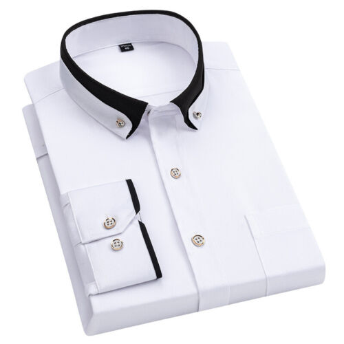 Mens Formal Shirts Regular No Ironing Elastic Business Long Sleeves Office Shirt - Picture 1 of 21
