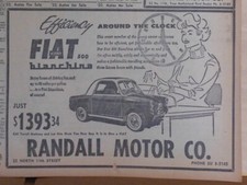 1960 Newspaper Ad For Fiat - Efficiency Around The Clock Fiat Bianchina