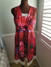 Banana Republic Sz 8 Orange Floral 100% Silk Dress Pockets Sleeveless Empire