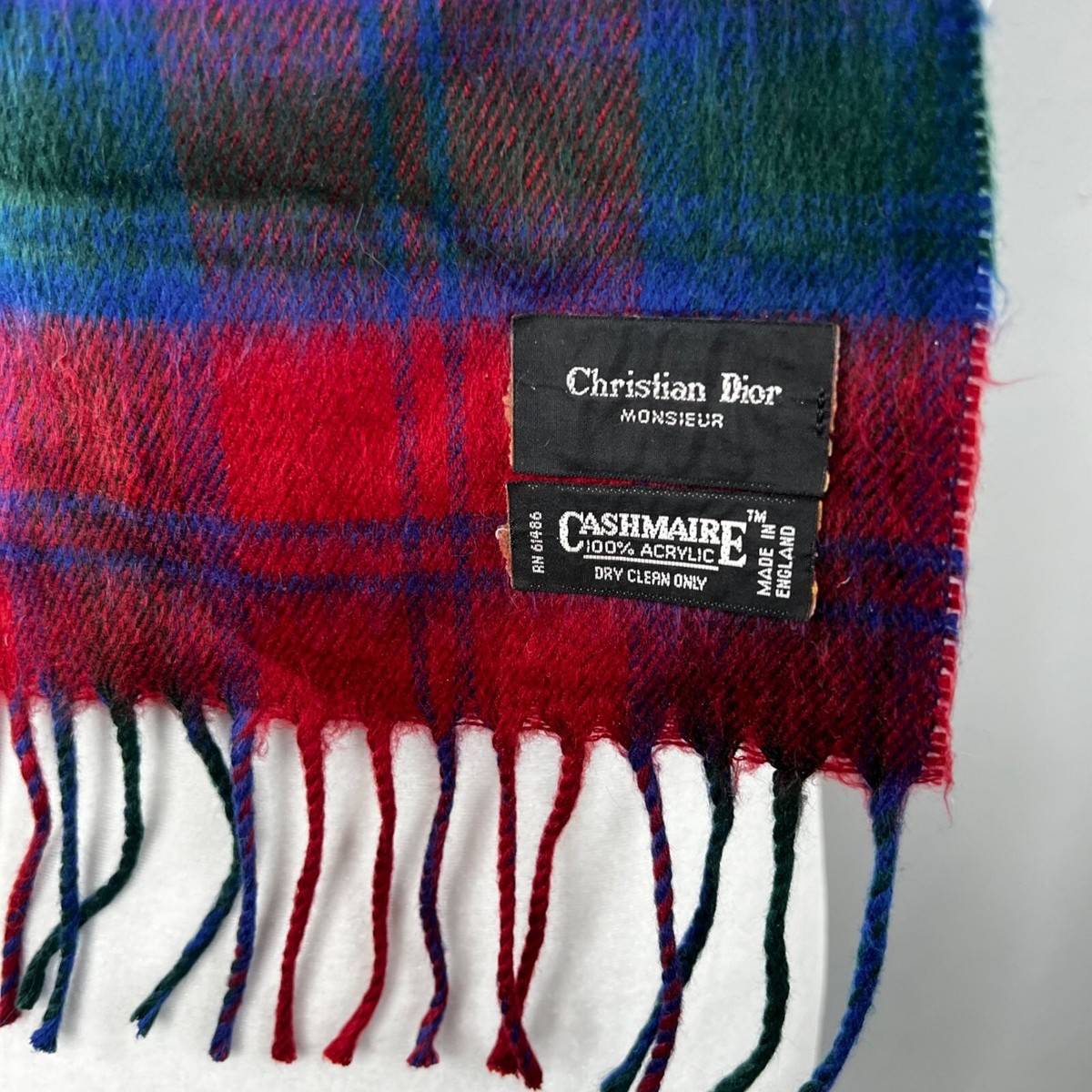 Authentic Christian Dior Monsieur Cashmere Plaid Scarf  100% Cashmere acrylic Dior Red Plaid Cashmere Blend Scarf with Fringes main image 2