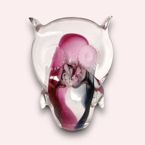 Vintage Authentic Murano Art Glass Owl 4.25” Campanella L Murano Made in Italy