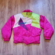 Vintage 80s 90s Fera Ski Wear Snow Jacket Color Blocked Geometric Neon Belted 12