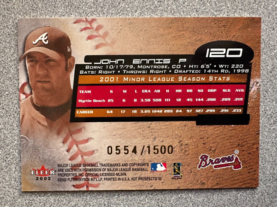 2002 Fleer Hot Prospects John Ennis Rookie Card /1500 #120 Braves
