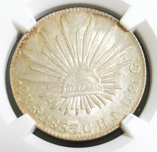 Mexico: Republic 2 Reales 1863 Mo-CH UNC Details Cleaned NGC.