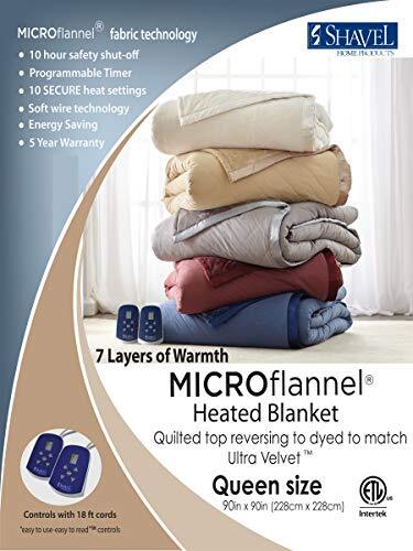 Thermee Micro Flannel Queen-Size Electric Heated Blanket, 10 Heat Settings