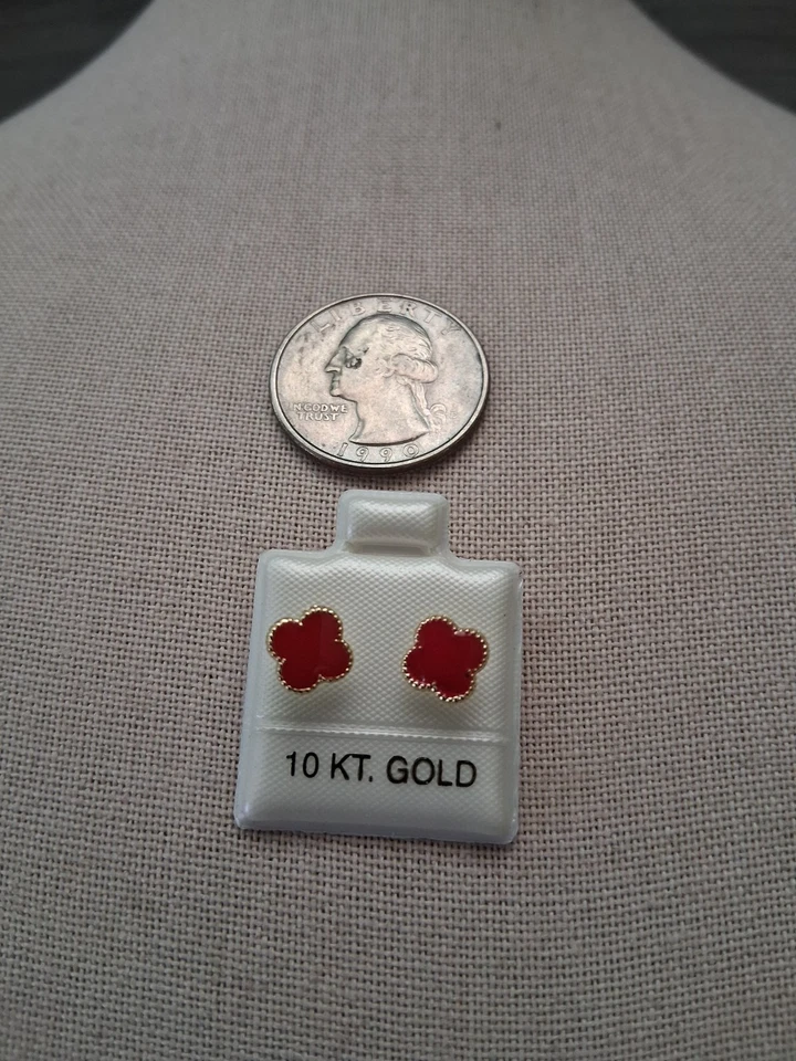 Aretes Broquel flor de 10K / 10k Studs Earrings flower style. color rojo. - Image 2 of 4