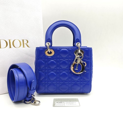 Dior Lady Dior Small Bright Blue Lambskin Handheld Crossbody Bag Duty Paid