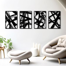 4 Pieces Abstract Metal Wall Art,Minimalist Art Decoration, Paintings Wall Decor