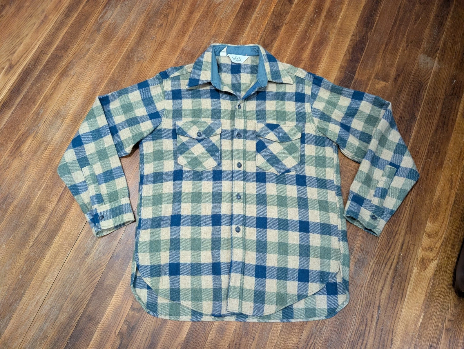 Vtg 70s Woolrich Wool Shirt Mens Large? Flannel Plaid CPO Made in USA