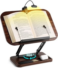 Wooden Book Stand with Light Storage Adjustable 360 Angle for Reading