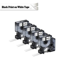 4PK Cartridges For Dymo D1 Labels Black on White Labeling Tape 45013 1/2"