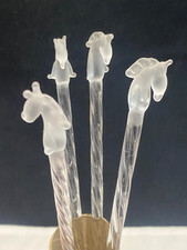 4 OPAQUE GLASS HORSE COCKTAIL SWIZZLE STIRRERS BARWARE