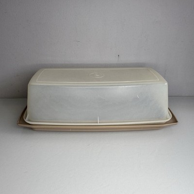 Große Vintage Tupperware beige rechteckig Käseaufbewahrung/Butterdose 70er 80er