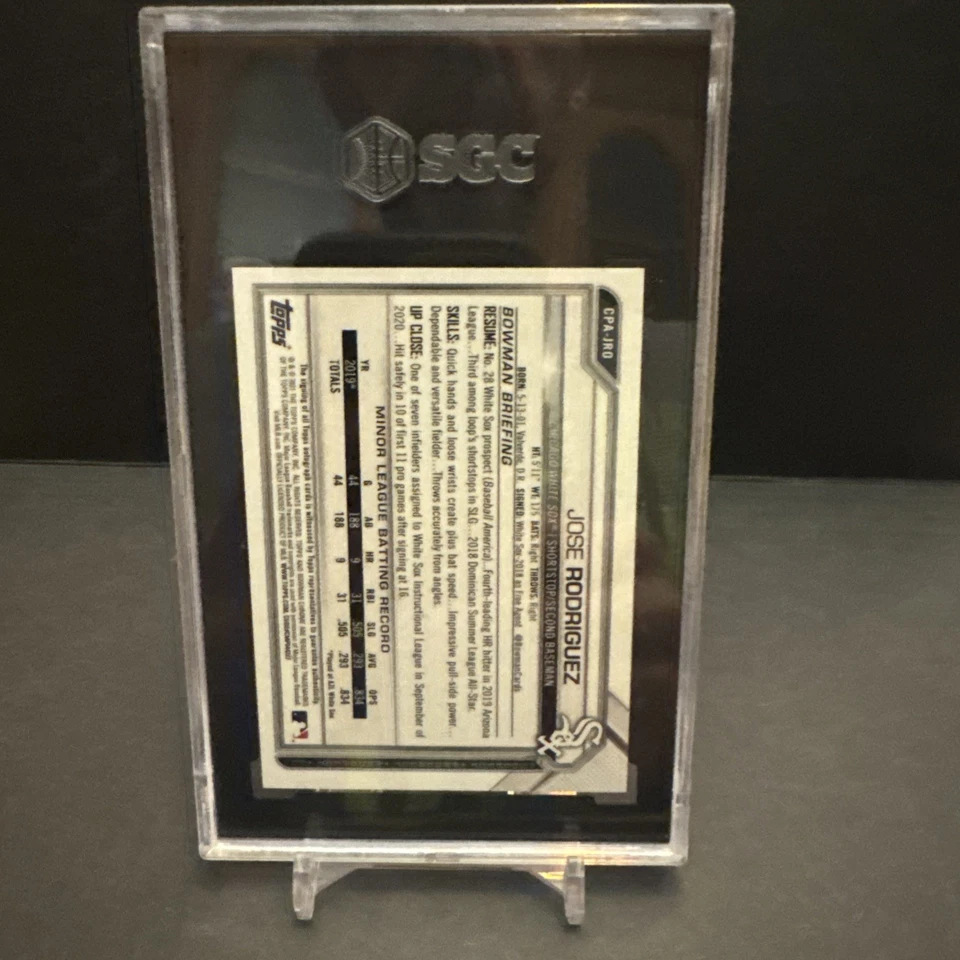 2021 BOWMAN CHROME PROS AUTO YELLOW REF #CPA-JRO Jose Rodriguez SGC 10/9 - Image 3 of 3