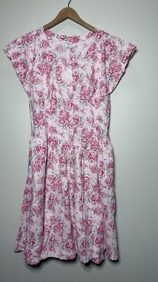 VTG Adonna Cotton House Dress Plus 1X Pink Rose Floral Cottagecore Button Front