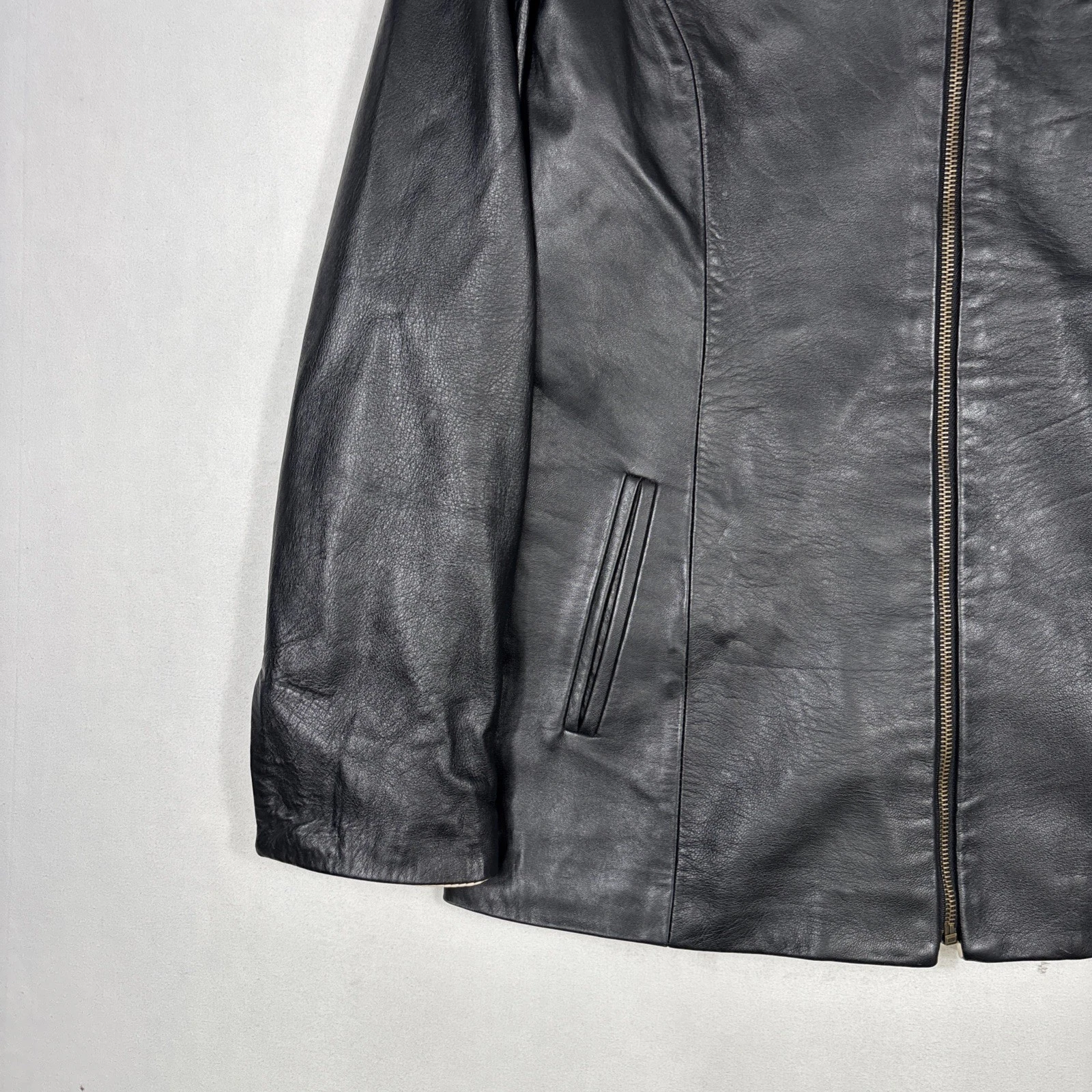 Vintage Vera Pelle Leather Jacket Men's 46 Black Biker Bomber Coat Made In Italy image 10