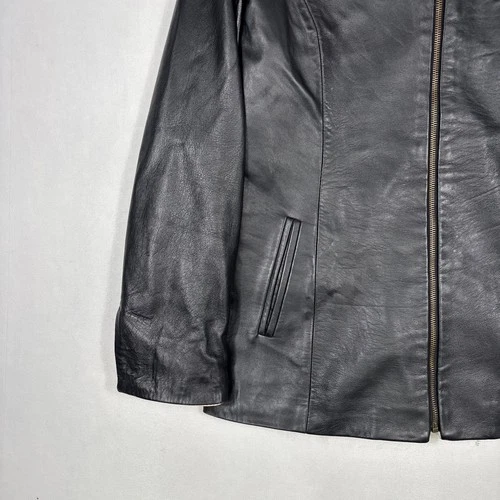 Vintage Vera Pelle Leather Jacket Men's 46 Black Biker Bomber Coat Made In Italy image 10