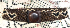 Vintage Wooded heart stretch belt w/ wooden Hook Buckle Made in Mexico Southwest