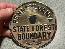 VINTAGE PA STATE FOREST Boundary Line Sign OLD ORIGINAL  TIN METAL SIGN