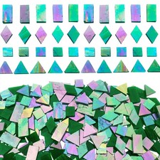 Iridescent Green Mosaic Tiles for Crafts, 280 Pieces Mixed 4 Shapes Stained G...