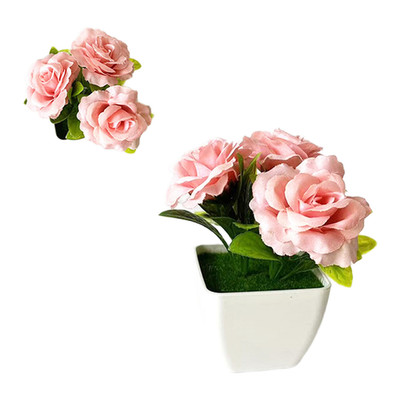 Pflegeleichte Kunstpflanze mit 3 Rosen im weißen Topf - kein Wasser nötig