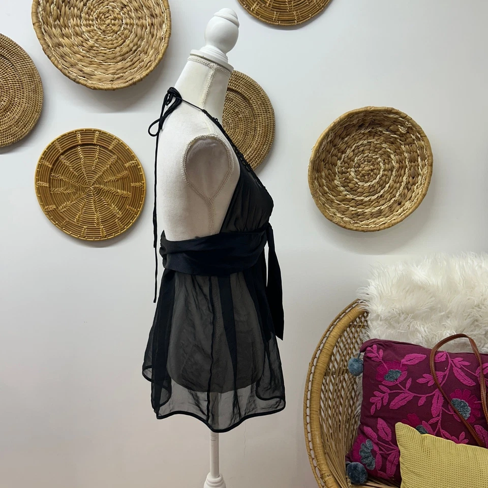 Lencería Negra Victoria's Secret Años 2000 Y2K Mediana Encaje Transparente Sexy Corbata Frontal Encaje Foto 2 de 4