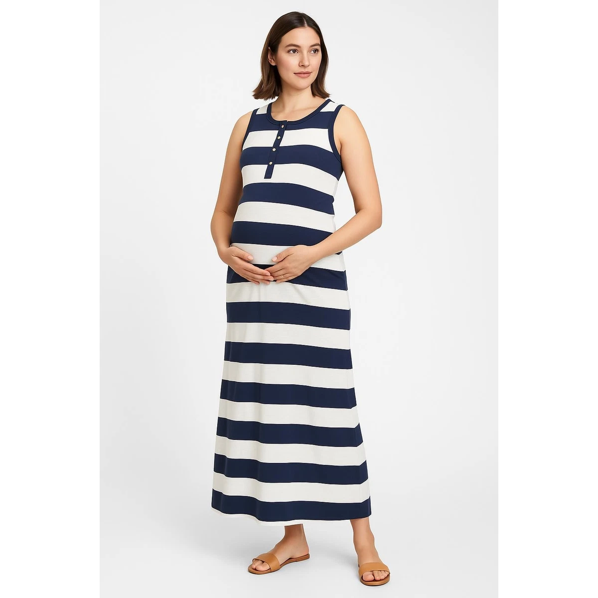 blue plaid jumper dress Blue Striped Front Tie Maternity Maxi Dress – PinkBlush main image 0