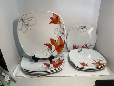 Tabletops Gallery LILY Square 4-dinner Plates And 4- Lunch Plates 2629