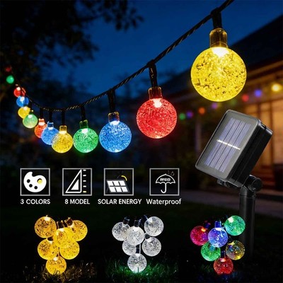 8 Modes Solar Bubble Lights 39FT 50LED Memory Fence Corridor Garden Decor