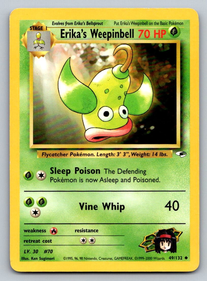 Erika's Weepinbell 49/132 Uncommon Gym Heroes Pokemon Unlimited Heavily Played