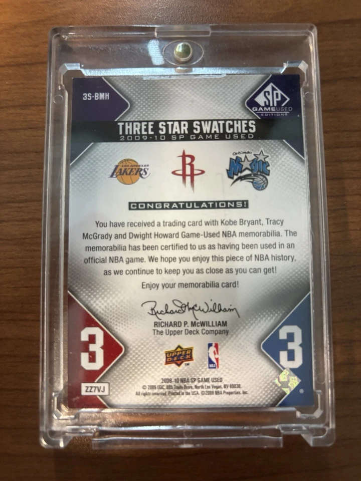 2009-10 Upper Deck Three Star Swatch Kobe/McGrady/Howard/35 parches usados en juegos Foto 3 de 3