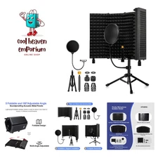 Recording Microphone Isolation Shield with Pop Filter & Tripod Stand,Foldable...