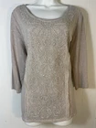 By Chico's Size 3 XL Shirt Womens Cotton Pullover Top Beaded T Tan lace stretch