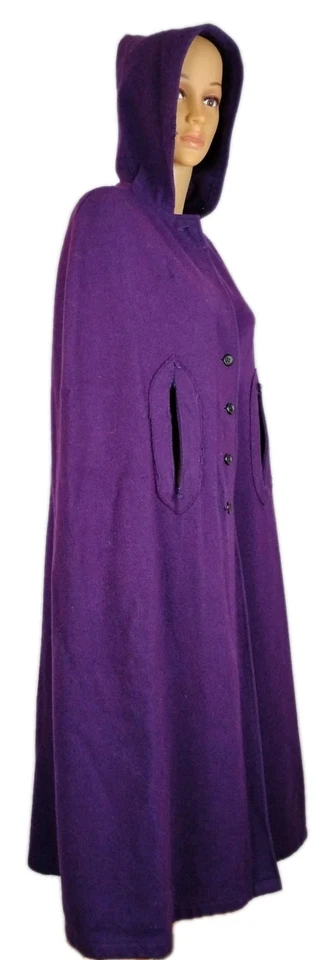 Vintage Cape 1960s 70s Purple 100% Wool Hooded Size M Violet H.I.S. FOR HER - Image 2 of 4