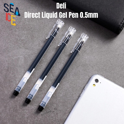 10pcs Deli Liquid Gel Pen 0.5mm Needle Tip Smooth Quick-Dry Ink Office School