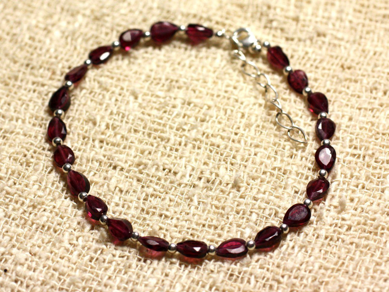 Bracelet Argent 925 et Pierre Grenat véritable éclat facetté haut de gamme
