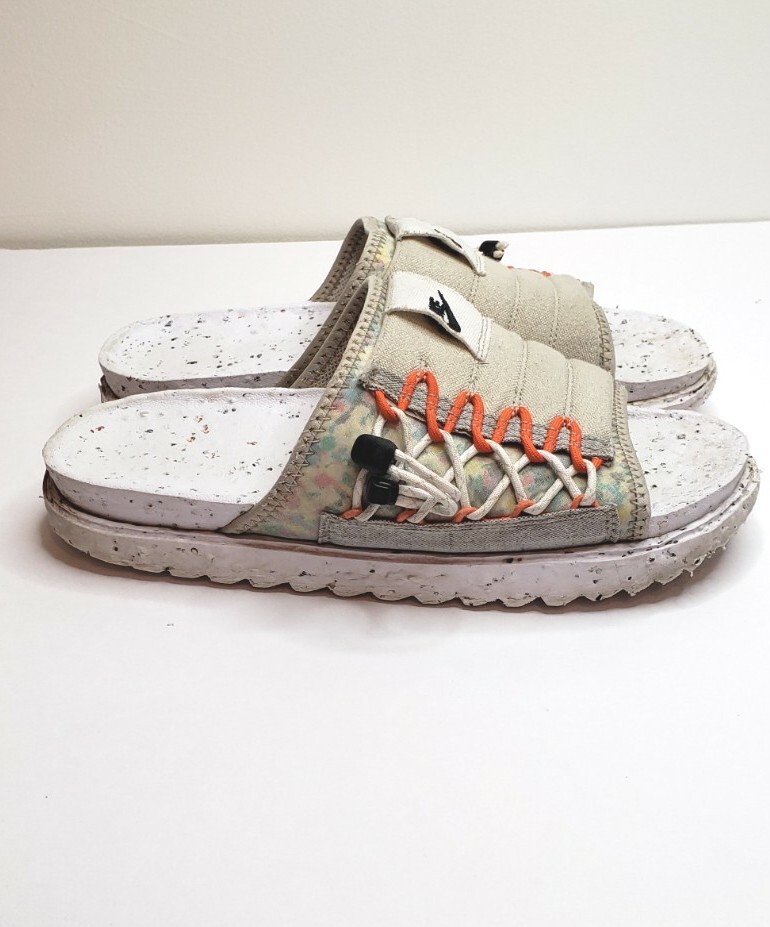 NIKE SIZE 9 ASUNA CRATER SLIDE CREAM II-BLACK-WHITE-ORANGE