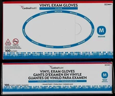 2 BOXES VINYL MEDIUM EXAM GLOVES 100 CT CARDINAL HEALTH POWDER FREE NON-STERILE