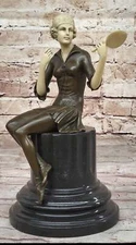 Art Deco 1920's Girl Model Actress Looking in Mirror Bronze Statue Sculpture 11"