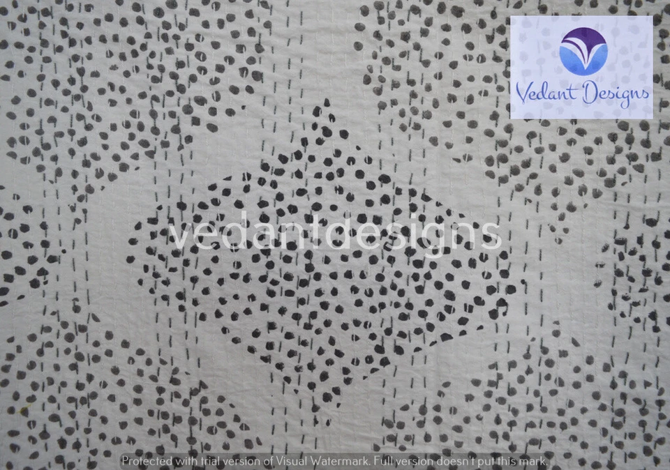 Edredón de algodón hecho a mano Kantha doble/individual estampado de bloques indio Foto 3 de 4