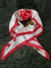 Vntg.St Michael Satin Foulard Rose Flowers Motif Scarf Made in Italy 26.5"x25.5"